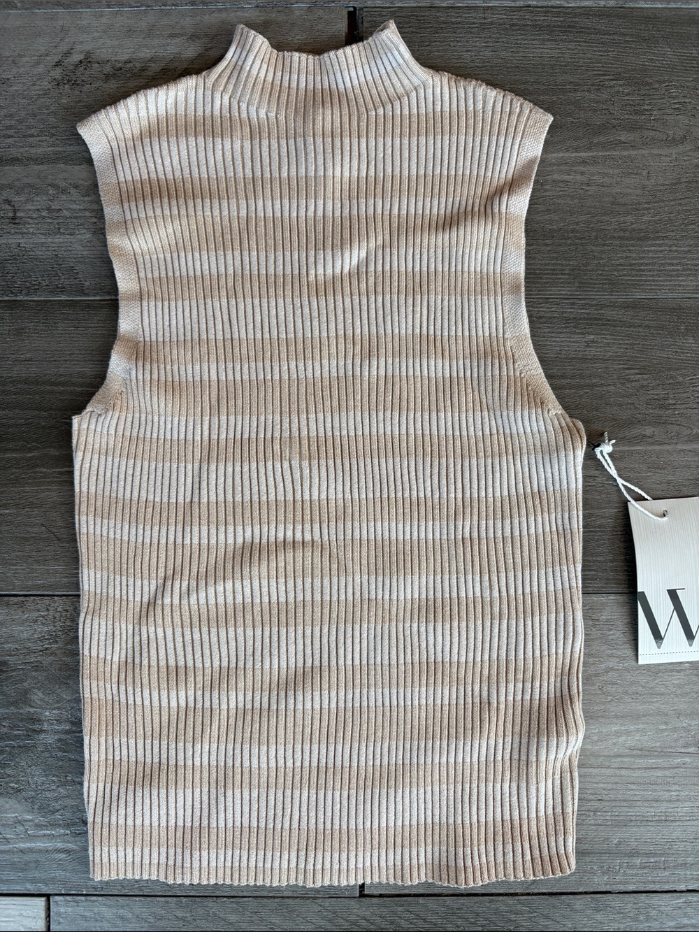 Worthington Beige and Cream Ribbed Mock Neck Tank Top - NWT, small